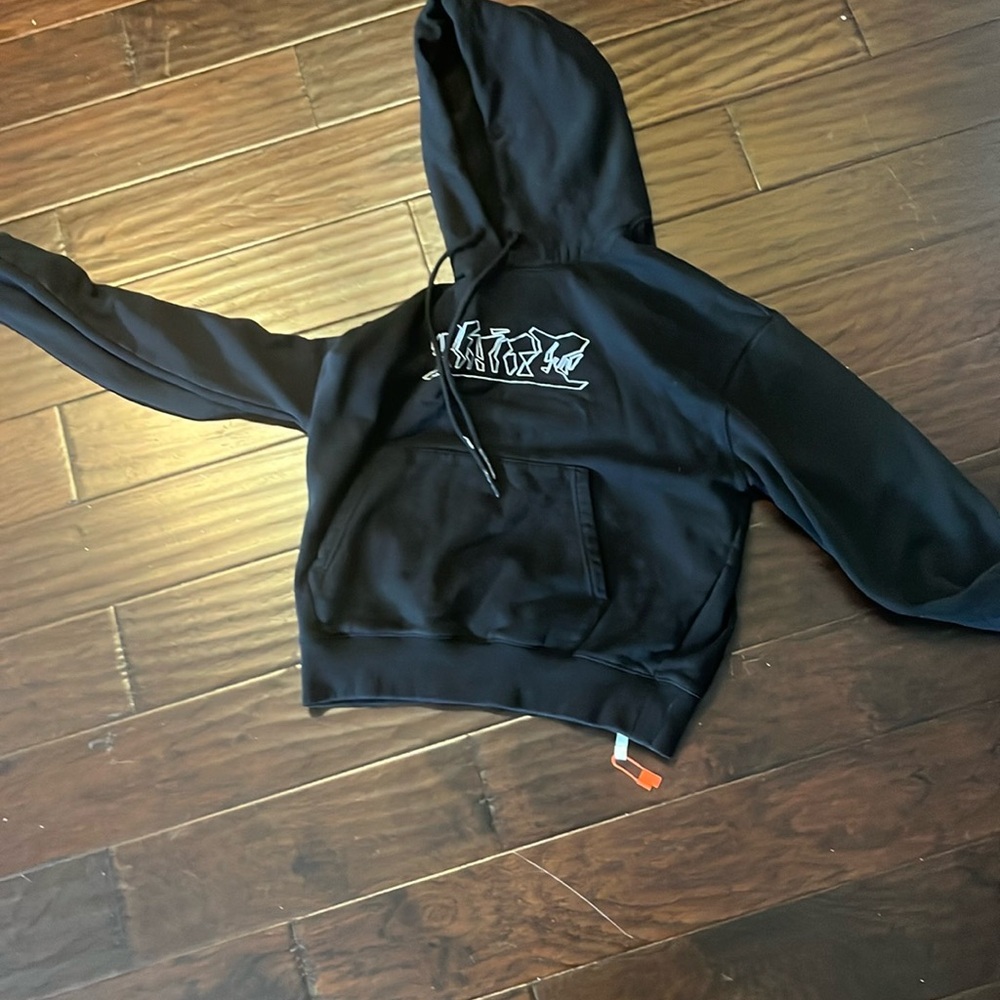 Off-White Black Jacket with Hood and Long Sleeves